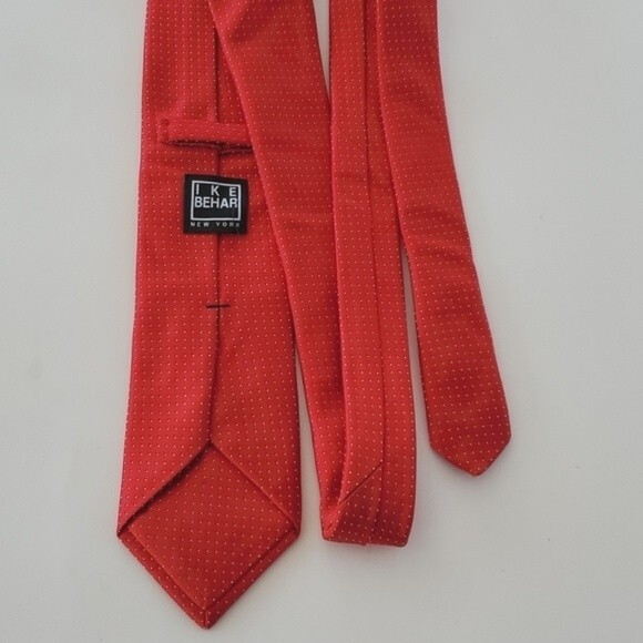 IKE BEHAR RED POLKA DOT SILK COTTON BLEND TIE 3 3/8" BY 60" - Picture 5 of 7